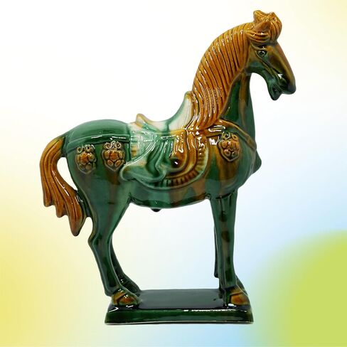 -Tang Dynasty Tri-Color Horse Sculpture Ceramic Horse-19cm Cultural Art Piece for Home,Bookcase or Office Decor (Green) in Saudi Arabia