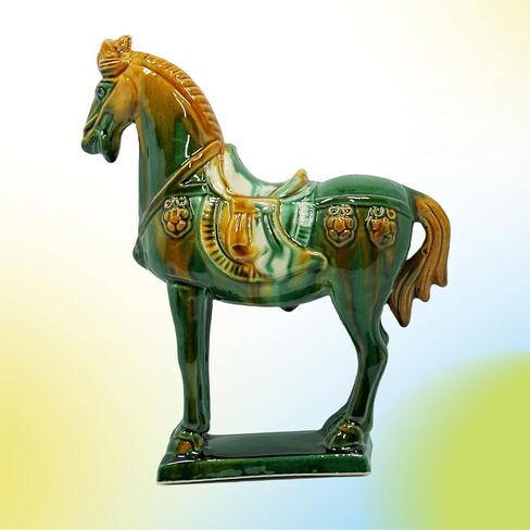 -Tang Dynasty Tri-Color Horse Sculpture Ceramic Horse-19cm Cultural Art Piece for Home,Bookcase or Office Decor (Green) in Saudi Arabia