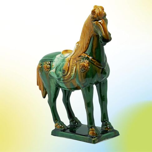 -Tang Dynasty Tri-Color Horse Sculpture Ceramic Horse-19cm Cultural Art Piece for Home,Bookcase or Office Decor (Green) in Saudi Arabia