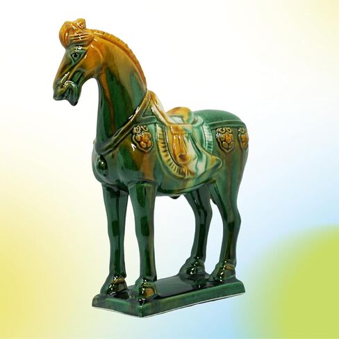 -Tang Dynasty Tri-Color Horse Sculpture Ceramic Horse-19cm Cultural Art Piece for Home,Bookcase or Office Decor (Green) in Saudi Arabia