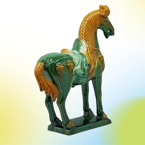 -Tang Dynasty Tri-Color Horse Sculpture Ceramic Horse-19cm Cultural Art Piece for Home,Bookcase or Office Decor (Green) in Saudi Arabia