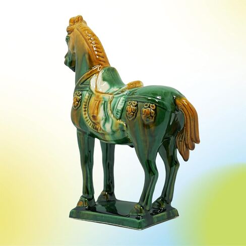 -Tang Dynasty Tri-Color Horse Sculpture Ceramic Horse-19cm Cultural Art Piece for Home,Bookcase or Office Decor (Green) in Saudi Arabia