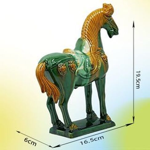 -Tang Dynasty Tri-Color Horse Sculpture Ceramic Horse-19cm Cultural Art Piece for Home,Bookcase or Office Decor (Green) in Saudi Arabia