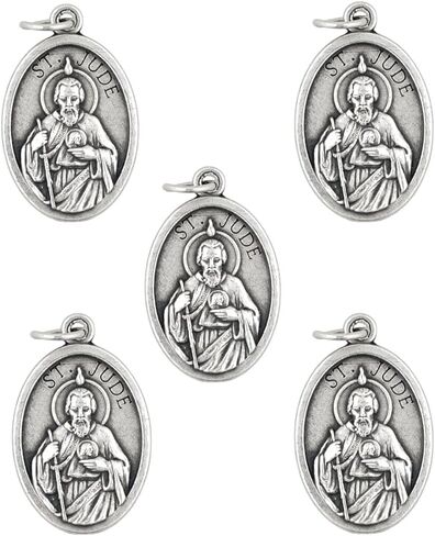 Wonderful 5 Pack of 1" Medals - St. Jude | Attach this pendant to a chain | Beautiful Catholic Pendant | Fashionable Christian Accessory | Silver Tone Metal in Saudi Arabia