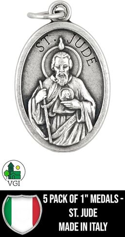 Wonderful 5 Pack of 1" Medals - St. Jude | Attach this pendant to a chain | Beautiful Catholic Pendant | Fashionable Christian Accessory | Silver Tone Metal in Saudi Arabia