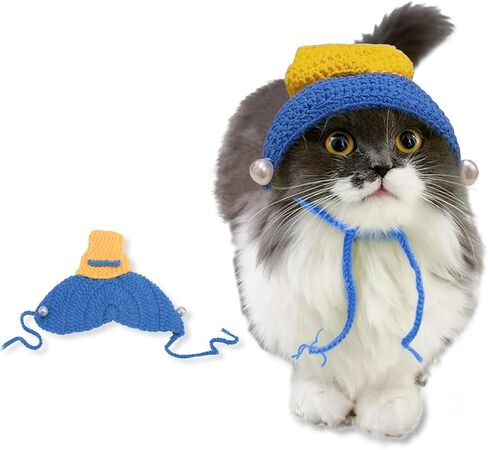 Pet Hat Cartoon Knit Cute Dog Cat Hat Puppy Cartoon Hats Knitted Cat Hat for Small Cats Small Dogs Crochet Hat for Cats Dogs (Black and Green, Medium) in Saudi Arabia