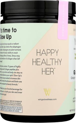 Winged Glow Up Collagen Powder | Better Hair, Skin, Nails for Women | Grass Fed Collagen Peptides w/Adaptogen Schisandra, Snow Mushroom, Vitamin C & Biotin | Unflavored (Single Serving), Non GMO in Saudi Arabia