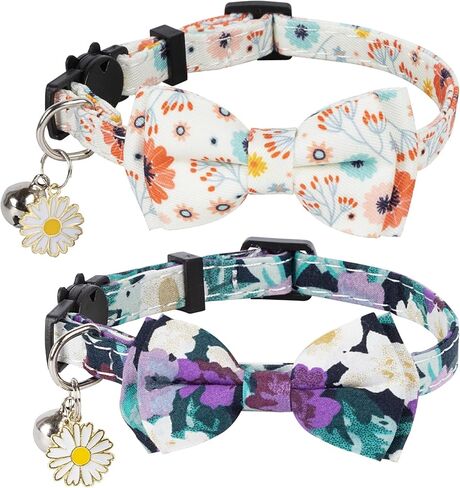 Halloween Cat Collar with Bells, Breakaway Cat Bowtie Collars, Spider Web Skull Pattern 2 Pack Safety Halloween Kitten Collars for Girl Female Boy Male Cats in Saudi Arabia