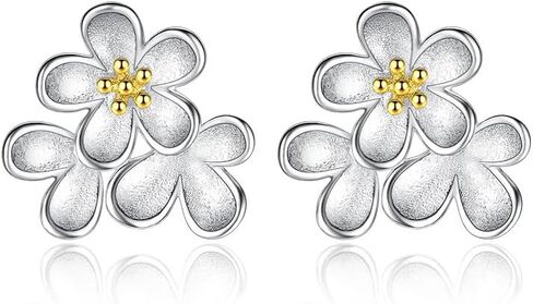 Pink Flower Stud Earrings for Women 925 Sterling Silver Stud Earrings Hypoallergenic Boho Cherry Blossom Flower earrings Silver Flower Stud Earrings (Pink) in Saudi Arabia