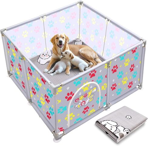 2024 Upgraded Whelping Box for Dogs,24.8’’Extra Tall Dog Whelping Pen with Whelping Pad,Dog Whelping Supplies for Dogs Puppies,Whelping Box for Large Small Breed Dogs(47" Dia.x24.8 H) (Grey) in Kuwait