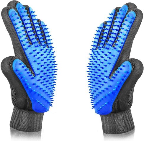 Pet Grooming Glove - Gentle Deshedding Brush Glove - Efficient Pet Hair Remover Mitt - Massage Tool with Enhanced Five Finger Design - Perfect for Dogs & Cats with Long & Short Fur (Black) in Saudi Arabia