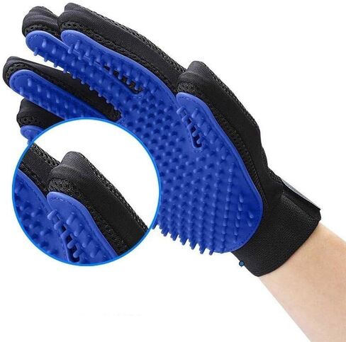 Pet Grooming Glove - Gentle Deshedding Brush Glove - Efficient Pet Hair Remover Mitt - Massage Tool with Enhanced Five Finger Design - Perfect for Dogs & Cats with Long & Short Fur (Black) in Saudi Arabia