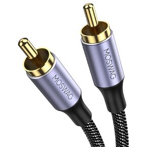 MOSWAG RCA Coaxial Cable RCA Male-RCA Male Digital Coaxial Audio 24K Plated Nylon,Suitable for Home theaters, Audio Systems, PS3, Wii, car Audio Systems, Speakers, DVD Players and Other Places