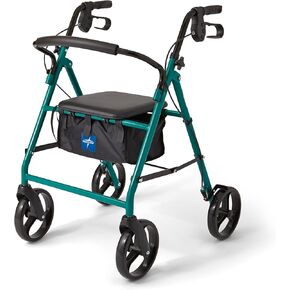 Medline Standard Steel Folding Rollator Walker with 8" Wheels, Supports up to 350 lbs, Blue