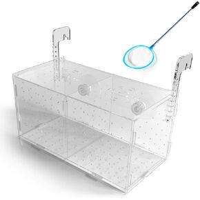 Disco Radical Fish Breeding Box for Tank or Aquarium - Isolation Box and Fish Hatchery Container Kit - Adjustable, Acrylic - Complete with Small Fish Net