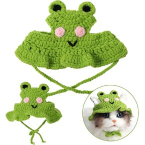 Charming Cat Hat Cartoon Themed Knit Cute Cat Bonnet Soft Festive Cat Costumes Halloween Christmas Holiday Party Cat Clothes Head Wear Accessories for Puppy Cat Kitten Dogs Pets Animals(Green Small)