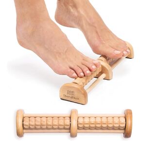 TheraFlow Foot Massager Roller, Foot Roller for Plantar Fasciitis Relief - Foot Pain, Neuropathy, Heel Arch, Stress Relief - Relaxation Gifts for Women, Men, Reflexology Tool - Wooden (Dual)