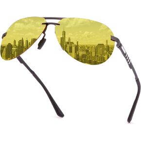 Night Vision Driving Glasses for Men and Women Anti Glare Night Time Glasses Polarized Yellow Lens Pilot Metal Frame