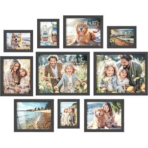 SONGMICS Picture Frames, Collage Picture Frames Set of 10, Two 8x10, Four 5x7, Four 4x6, Photo Frame for Wall Gallery Decor, Table Display, Glass, Ink Black
