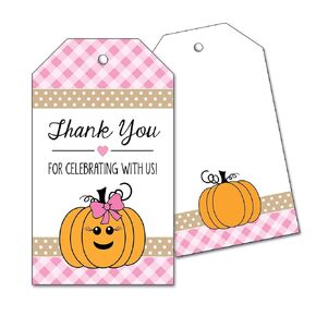 25 Pumpkin Thank You Favor Tags - Pink