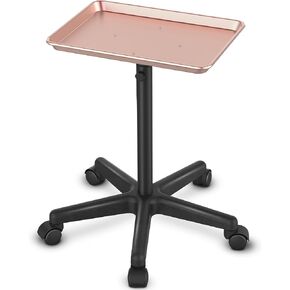 TASALON Premium Aluminum Salon Tray on Wheels, Height Adjustable SalonTattoo Cart Tray, Styling Tray for Hair Salon, Instrument Rolling Beauty Tray, Color Trays for Salon, Hairstylist Tray, Rose Gold