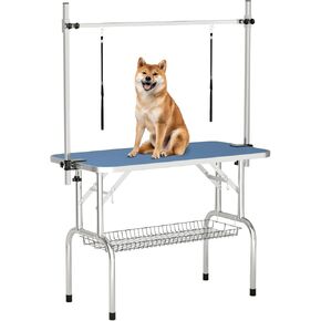 46'' Dog Grooming Table for Large Dogs, Foldable Professional Grooming Table for Dogs at Home with Double Loops/Mesh Tray/Adjustable Arm, Capacity up to 330lbs, Black