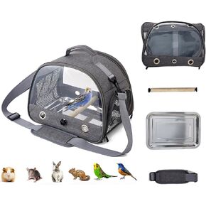 MANON ROSA Bird Carrier Travel Cage with Perch-Lightweight Breathable Parrot Backpack with Stand Tray Shoulder Strap for Small Pet Chinchillas Hamsters Squirrels Bunnies Kittens