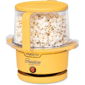 Presto 05206 Showtime Gourmet Oil Popcorn Popper - 9-Cups, Built-In Serving Bowl, Compact Design, Ceramic Nonstick, PFAS Free, Yellow