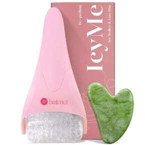 BAIMEI Ice Roller and Gua Sha Facial Tools, Ice Roller for face Reduces Puffiness Migraine Pain Relief-Pink