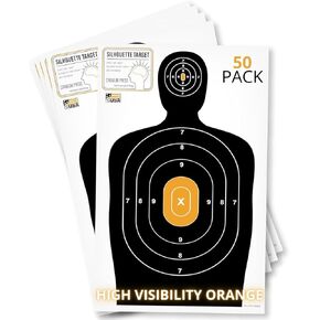50 Pack Paper Shooting Targets for Range, Bulk for Hunting, Handguns, Pistols, Rifles, Silhouette with Bullseye (14x22 in)