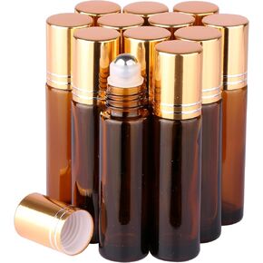 inice 24 10ml THICK Glass Roller Bottles Roll on Bottle Big Stainless Ball Gradient Color for Essential Oils (3 Dropper, 1 Funnel, 1 Extra Roller Ball, 1 Bottle Opener, 1 Brush, 24 Labels)