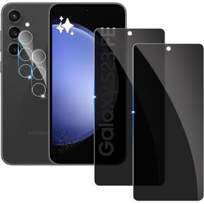 【2+2 Pack】 Privacy Screen Protector for samsung galaxy S23FE 9H Tempered Glass Anti-Spy Private Film Compatible for Samsung S23FE and (2 Pack) Camera Lens Protector