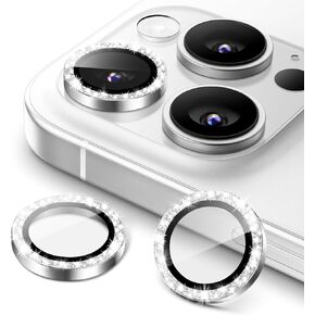 JETech Camera Lens Protector for iPhone 16 Pro 6.3-Inch and iPhone 16 Pro Max 6.9-Inch, Bling Glitter Individual 9H Tempered Glass Metal Ring Cover, HD Clear, 1 Set (Black)