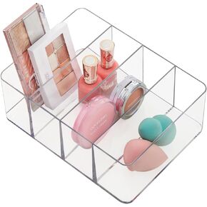 STORi 4-Compartment Clear Plastic Organizer | Rectangular Divided Makeup and Vanity Storage Bin | Use Upright for Eyeshadow Palettes | Round Corner Design | Made in USA