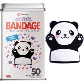 BioSwiss Bandages, Panda Shaped Self Adhesive Bandage, Latex Free Sterile Wound Care, 50 Count