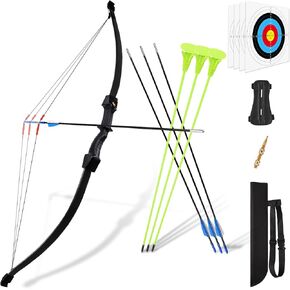 Bow and Arrow for Kids, 45" Youth Kids Bow and Arrow Archery Set with 3 Blunt Arrows and 3 Suction Cup Arrows, Long Bow Archery Set for Kids & Teens - Gift for Beginner Archers