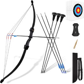 Bow and Arrow for Kids, 45" Youth Kids Bow and Arrow Archery Set with 3 Blunt Arrows and 3 Suction Cup Arrows, Long Bow Archery Set for Kids & Teens - Gift for Beginner Archers