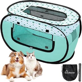 Wolfwise Pet Playpen، قفص الكلب المحمول المنبثق في الأماكن المغلقة، 600D أكسفورد بيت الجرو المحمول، خيمة قطط ناعمة قفص قطط للتخييم في الهواء الطلق والسفر مع حقيبة حمل، صغير، أخضر