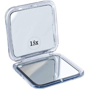 Small Compact 15X Magnifying Mirror for Travel - Handheld, Foldable & Lightweight - Mini Pocket-Sized Magnified Mirror for Purse - Square 3.3" x 3.3"
