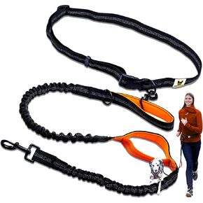 Hundefreund Hands Free Leash for Large Dogs (30-150 lbs) | Waist Leash for Big Dog, Running, Jogging, Training, Hiking | Orange, Padded, Reflective Lead with Adjustable Belt