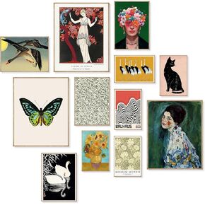 KINYEYE 12PCS Vintage Artistic Colorful Eclectic Posters, Maximalist Eclectic Wall Decor, Aesthetic Artist Wall Art Prints for Home, Dorm, Apartment | Unframed