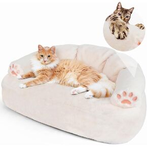 Cat Couch Bed for Pet, Cat Beds for Indoor Cats with Scartcher Armrest & Water Resistant Lining, Fluffy Pet Sofa for Small Puppys & Kittens Up to 25lbs, Washable Dog Couch Sofa with Non-Slip Bottom