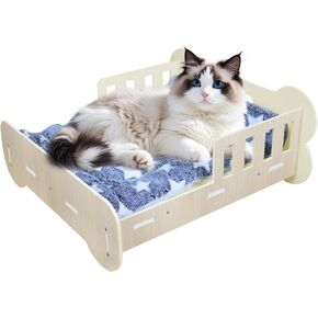 Polamg Cat Bed, Cat Couch Cat Beds for Indoor Cats Exquisite Cute Cat Bed Wooden with Soft Washable Mat for Cat, Puppy, Rabbit, Small Animal Indoor Use, Capable of Holding 22 lb in Kuwait