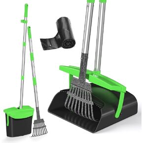 Dog Pooper Scooper, Long Handle Heavy Duty Pooper Scooper for Large Medium Small Dogs, Swivel Bin & Metal Rake with Bags Attachment, Portable Dog Pooper Scooper with lid for Yard, or Grass