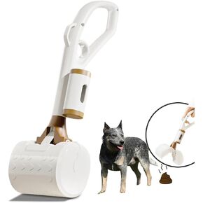 13" Portable Dog Poop Scooper Handheld Size for Dog, Walker Waste Picker for Small Medium Large Dogs, Pup Poop Scoop Lightweight Design with 20pcs Pet Waste Bag Attachment(White)