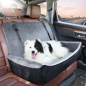 Dog Car Seat for Large/Medium Dog Under 60 lbs or 2 Small Dogs,Dog Car Bed with Anti Slip Bottom,Dog Booster Car Seat Fabric Soft and Comfortable,Dog Seat for Car Removable and Washable(Black/Grey)