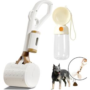 13" Portable Dog Poop Scooper Handheld Size for Dog, Walker Waste Picker for Small Medium Large Dogs, Pup Poop Scoop Lightweight Design with 20pcs Pet Waste Bag Attachment(White)