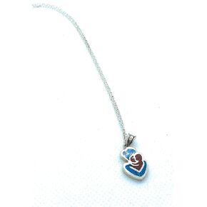 Mother Son Turquoise Coral Mosaic Sterling Silver Necklace 15.1'' to 17.3 inches (38.5cm to 44cm), Adjustable Chain, Semi Precious Stone