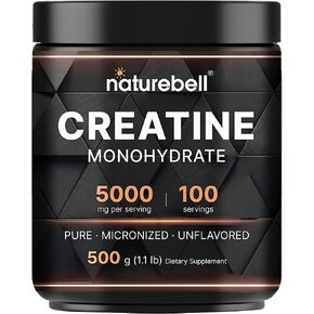 NatureBell 2 Pack Creatine Monohydrate Powder 500 Grams, 5000mg Per Serving, Pure Unflavored Creatine Powder - Micronized - Pre Workout | Keto | Vegan | Dissolves Easy | Filler Free