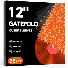25ct Gatefold Vinyl Outer Sleeves - 12 Inch Record Protective Sleeves, Premium Gatefold Sleeves for Album Cover, Vinyl Sleeves for LP Record Storage, Instantly View Artwork, Crystal Clear 4 Mil Thick